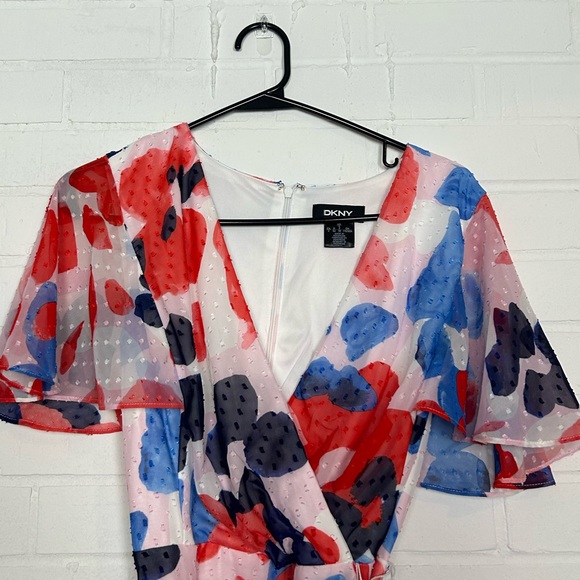 DKNY Watercolor Print Dress with Flare Sleeves - Picture 2 of 5